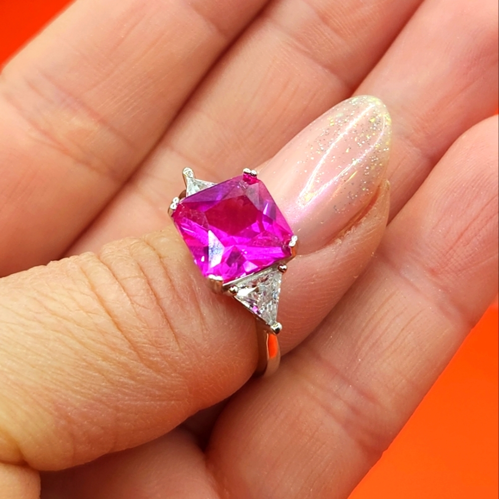 1PC 925 Real Sterling Silver Square Ring with Waterish Zirconia Choose. 2 Colors